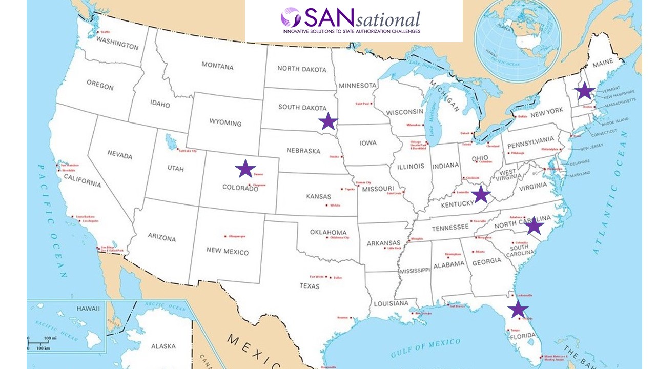 map of the US with stars on states where winning institutions are located